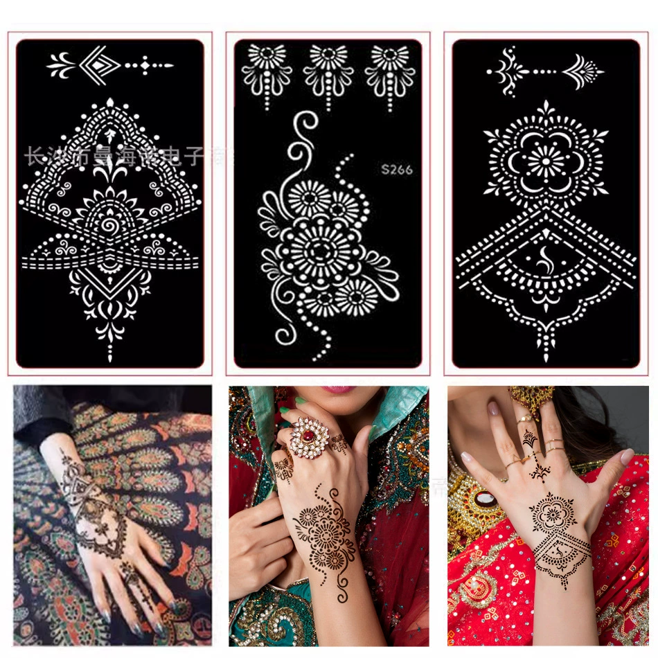 Henna, inkjet template, painted tattoo stickers