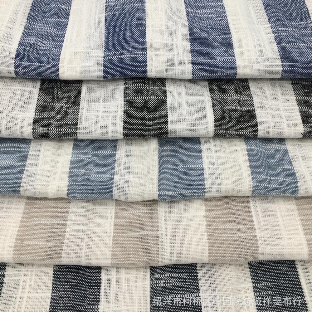 春夏色织宽条竹节条纹服装梭织柯桥竖条子梭织淘面料先染布轻纺城