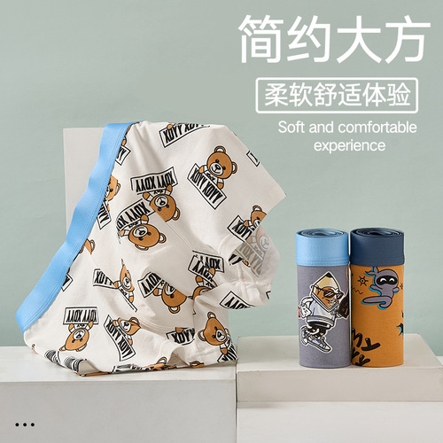 Men's pure cotton wholesale straight-leg pants with cartoon prints four-sided underwear trendy comfortable men's dropshipping underwear