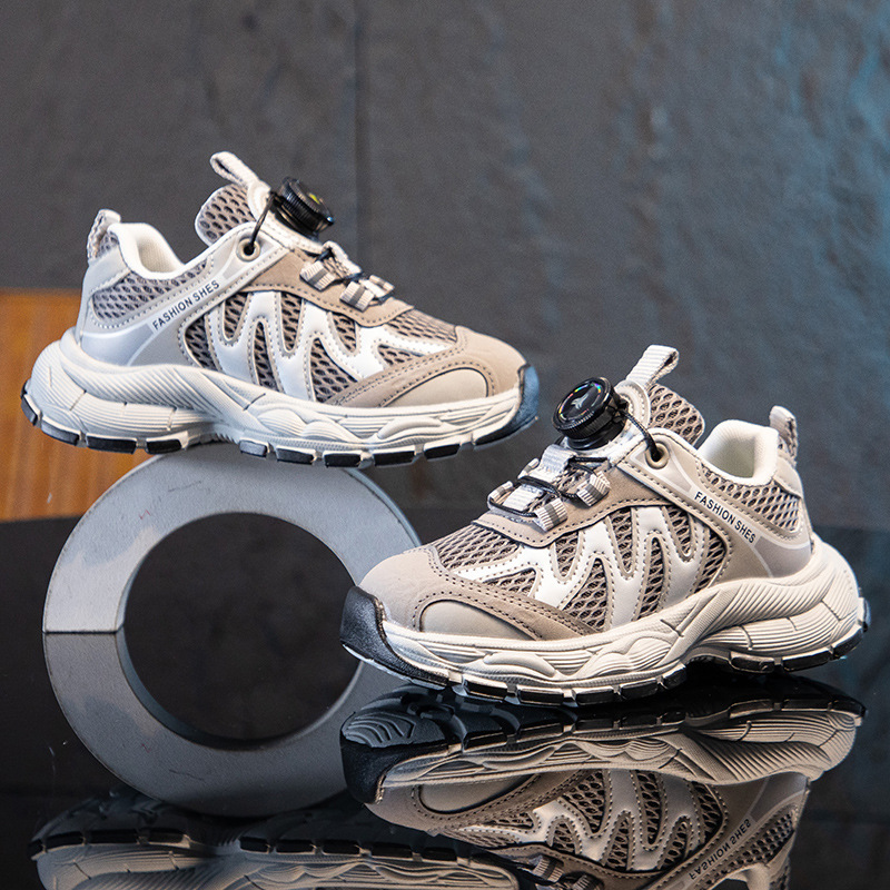 Kids Breathable Mesh Sneakers With Easy Turn Knob, Lightweight Casual Shoes For Boys And Girls, Big Kids Fashion Sports Walking Shoes_voghion.com
