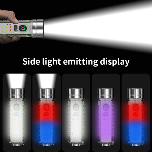Multifunctional white laser flashlight rechargeable ultra-bright luminous mini diving flashlight portable purple light work light