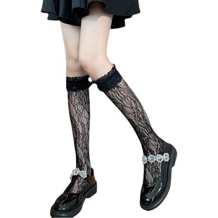 White Silk Stockings Lace Lolita Cuff Socks Women's Lace Black Mid-Length Socks jk Japanese Style Sweet Cute Student Socks