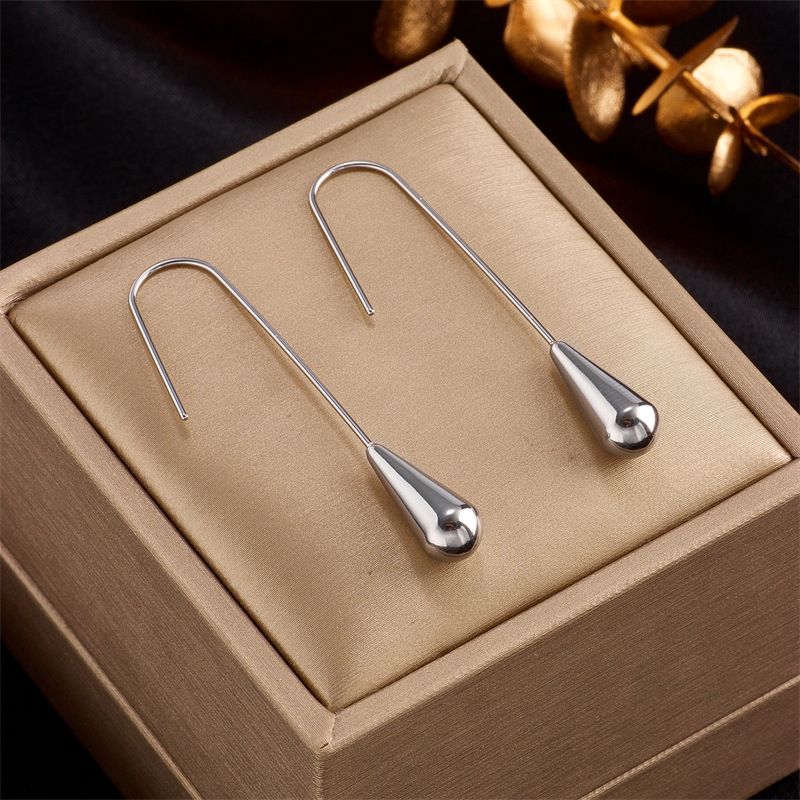 Simple Style Water Droplets Titanium Steel Plating Earrings 1 Pair