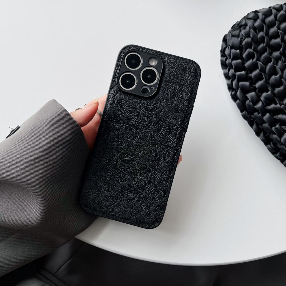 Negro en relieve pequeño floral ty