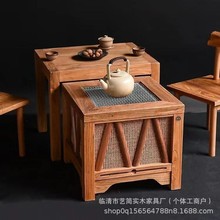 老榆木围炉煮茶桌家用茶桌火锅桌实木烧烤桌户外榆木围炉烧烤