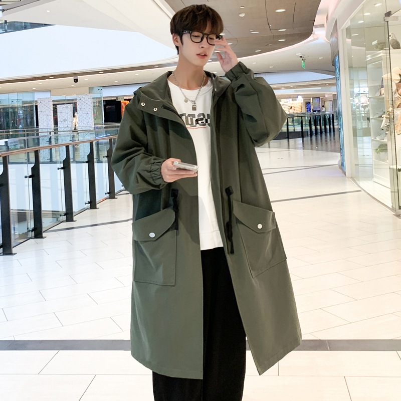 Gabardina negra para hombre de longitud media marca de moda suelta Otoño e Invierno estilo coreano japonés estilo de moda de Hong Kong más tamaño abrigo image 5