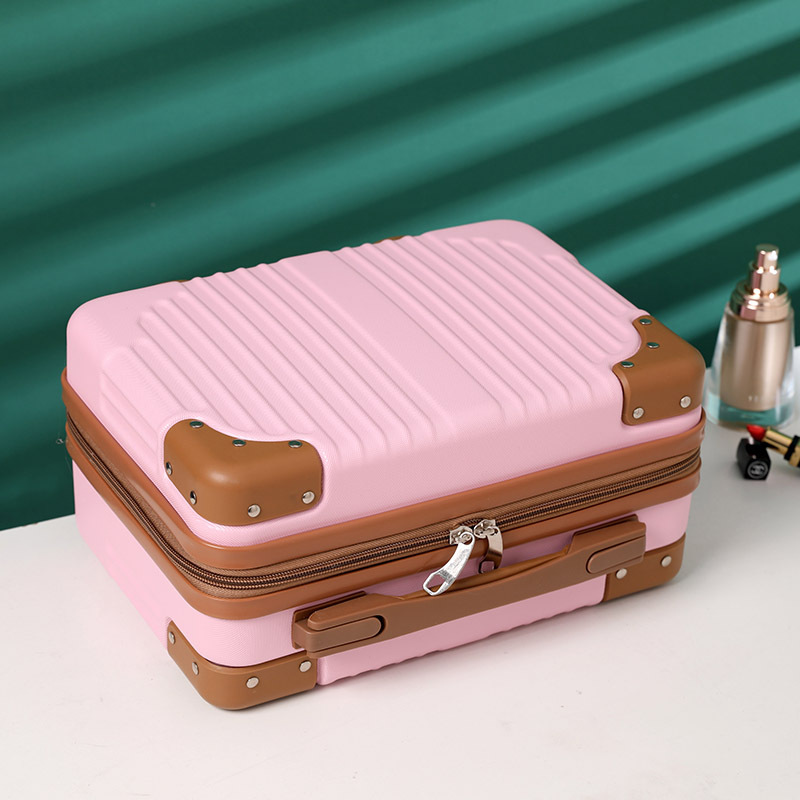 Maleta de rayas verticales retro coreana, estuche de cosméticos, maleta pequeña de 14 pulgadas, caja de almacenamiento portátil, caja de regalo de mano