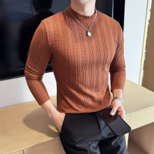 抖音代理男士新款秋季长袖T恤修身半高领套头弹力内搭打底衫秋衣
