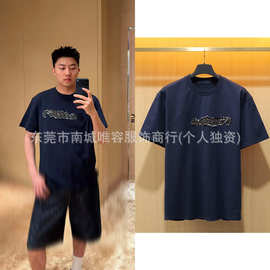 高版本 正确驴家牛仔贴布刺绣字母logo短袖男女宽松百搭T恤跨境潮