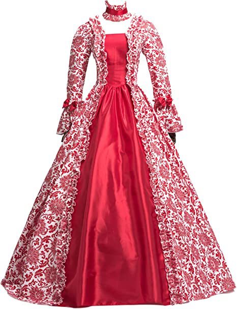 Women Dress Print Long Gothic Victorian Dress Masquerade Theme Dress
