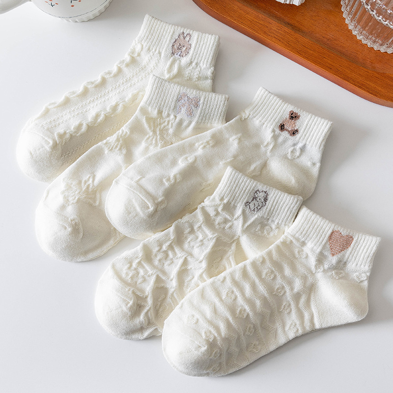 Calcetines de verano, calcetines de mujer, boca fina, encaje lindo, dulce estudiante, corte bajo, calcetines de barco florales pequeños de primavera, marea femenina