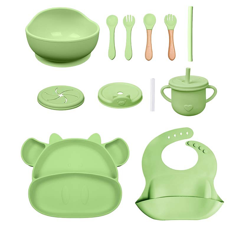 Conjunto de cubiertos para niños tazón de alimentos suplementarios platos de silicona tazón de cuchara de tenedor bib taza de agua de grado alimenticio para bebés alimentación suplementaria