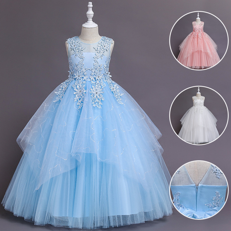 Children's Dress for Girls, Princess Style, Suitable for Flower Girls, Birthday Parties, Back-To-School Performances, Cross-Border Amazon Wedding Tulle Puffy Dress