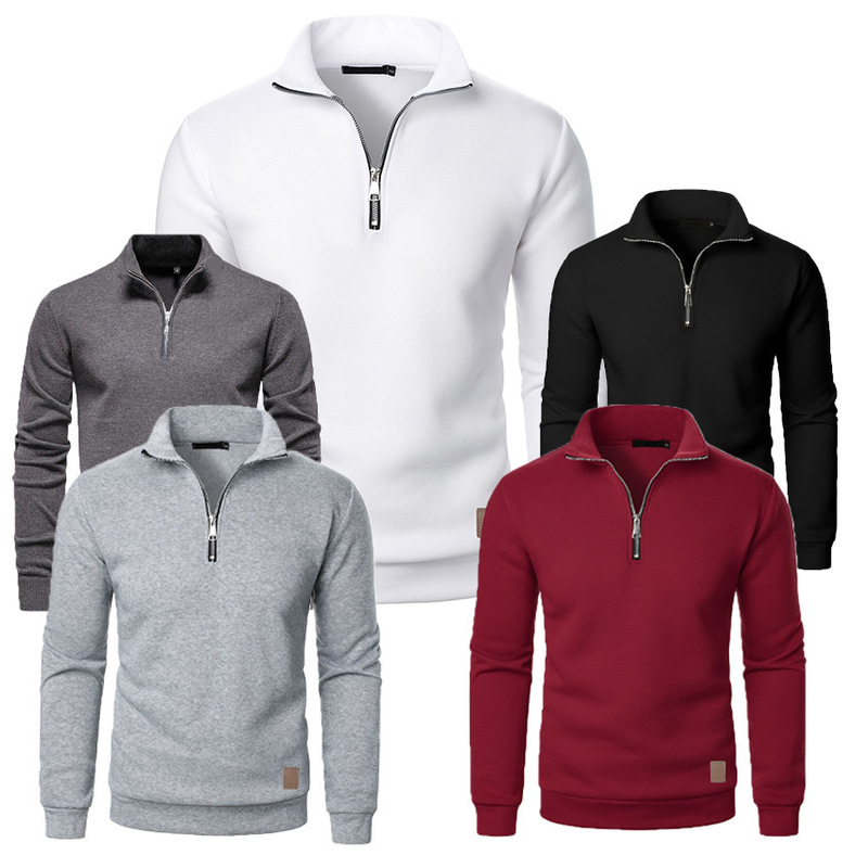 Ebay Cross-Border Men's New Style Stand-Up Collar Half-Zip Long-Sleeved Sports Casual Solid Color Fleece Men's Sweatshirt with Printable Logo Ebay Cross-Border Men's New Style Stand-Up Collar Half-Zip Long-Sleeved Sports Casual Solid Color Fleece Men's Sweatshirt with Printable Logo