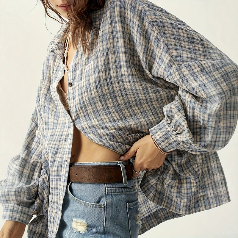 European and American cross-border fashion loose retro plaid shirt for women, casual trendy versatile shirt jacket