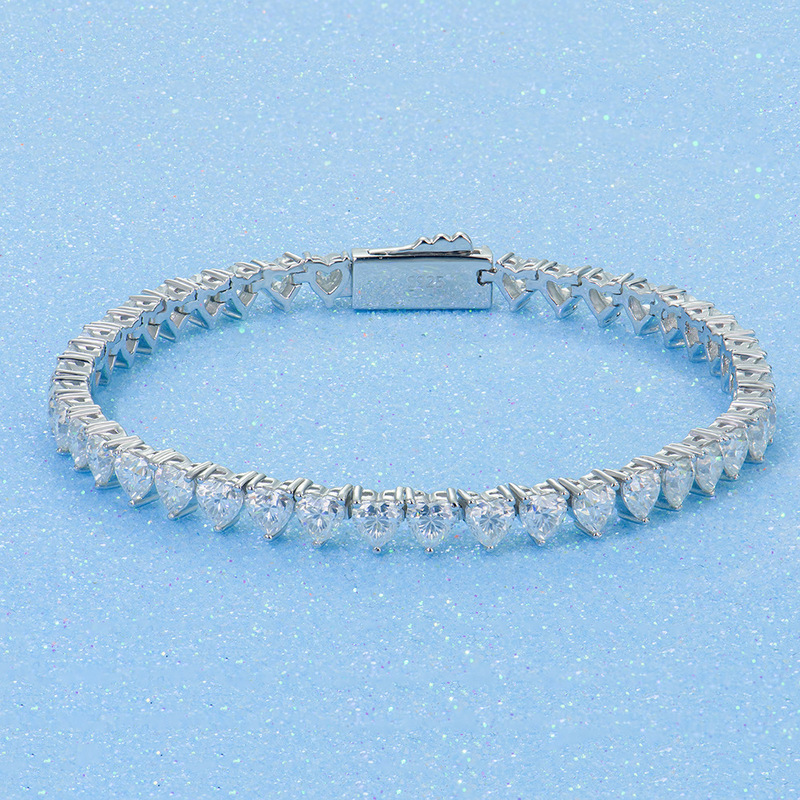 Europe and the United States cross-border new heart-shaped tennis chain silver full set moissanite bracelet women's summer light luxury high-end non-allergic