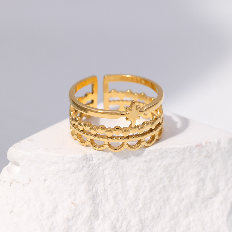 0.03µm Gold Plating Thickness PVD Coated Gold Plating Process Fashion Star Stainless Steel Plating Open Ring