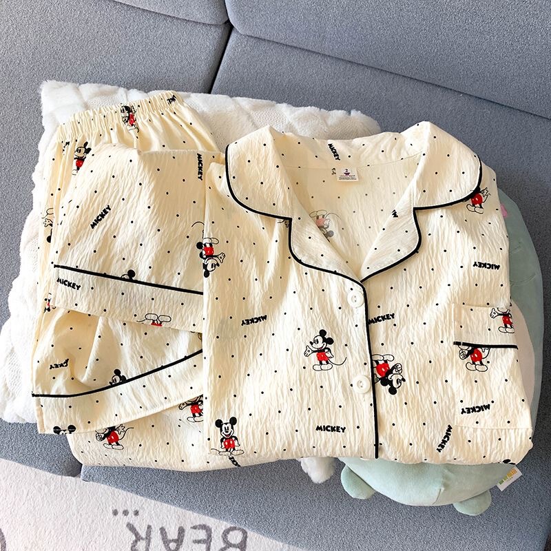 Pajamas Women's Spring and Autumn 2024 New Korean Ins Style Mickey Mouse Cloud Cotton Home Clothes Two-piece Suit