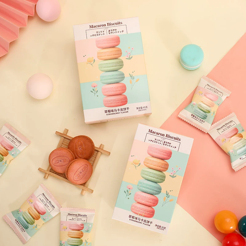 彩虹日记 Macaron strawberry taste biscuit box installed baby full moon birthday gift wedding wedding cake and candy