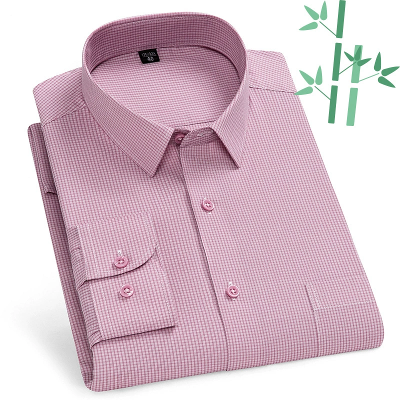 Новая весенняя мужская рубашка из бамбукового волокна с эффектом стрейч, мужская облегающая клетчатая деловая повседневная рубашка против морщин, без глажки