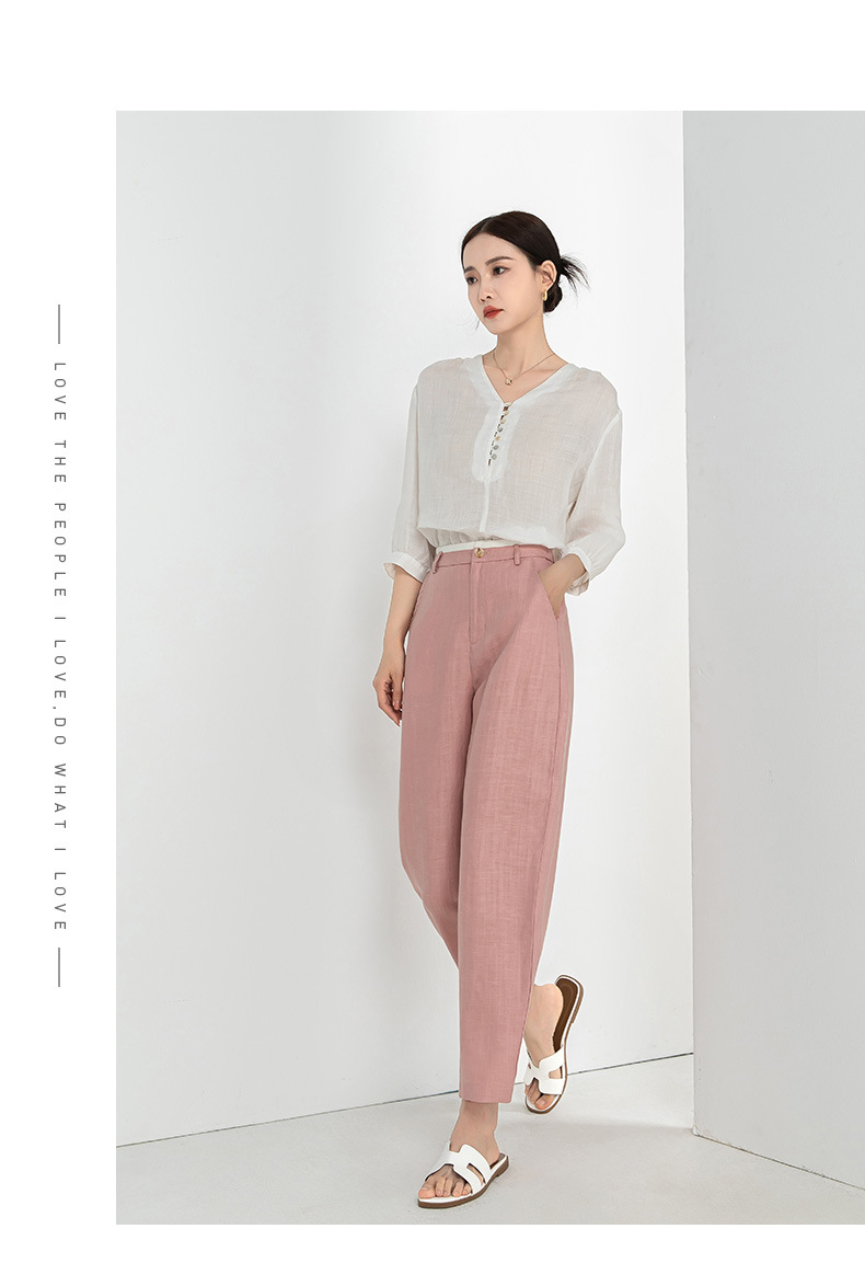 Quần harem nữ ống rộng vải lanh Tencel mỏng mùa hè, tôn dáng, chín tấc — Hoa Anh Đào chi tiết 20