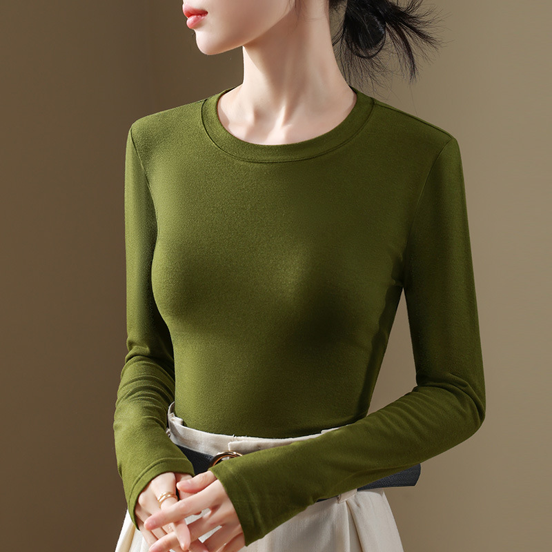 Camisa de fondo de terciopelo alemán cálido, temperamento femenino, 2024 nuevo estilo de otoño e invierno, cuello redondo de todo fósforo, top delgado de manga larga image 7