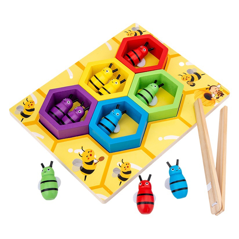 Niños Montessori enseñanza Montessori educación temprana clip de madera abeja color clasificación colmena juego juguetes educativos