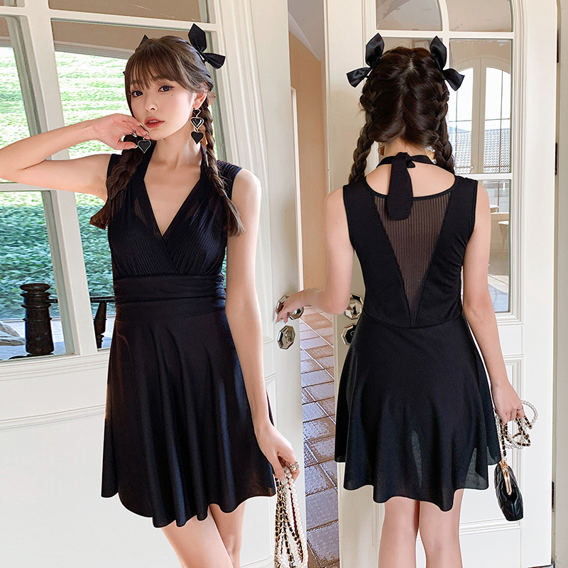 Traje de baño de aguas termales que cubre el vientre adelgazante de las mujeres de moda nuevo pequeño pecho soporte de acero empuja hacia arriba una pieza conservadora Boxer falda traje de baño