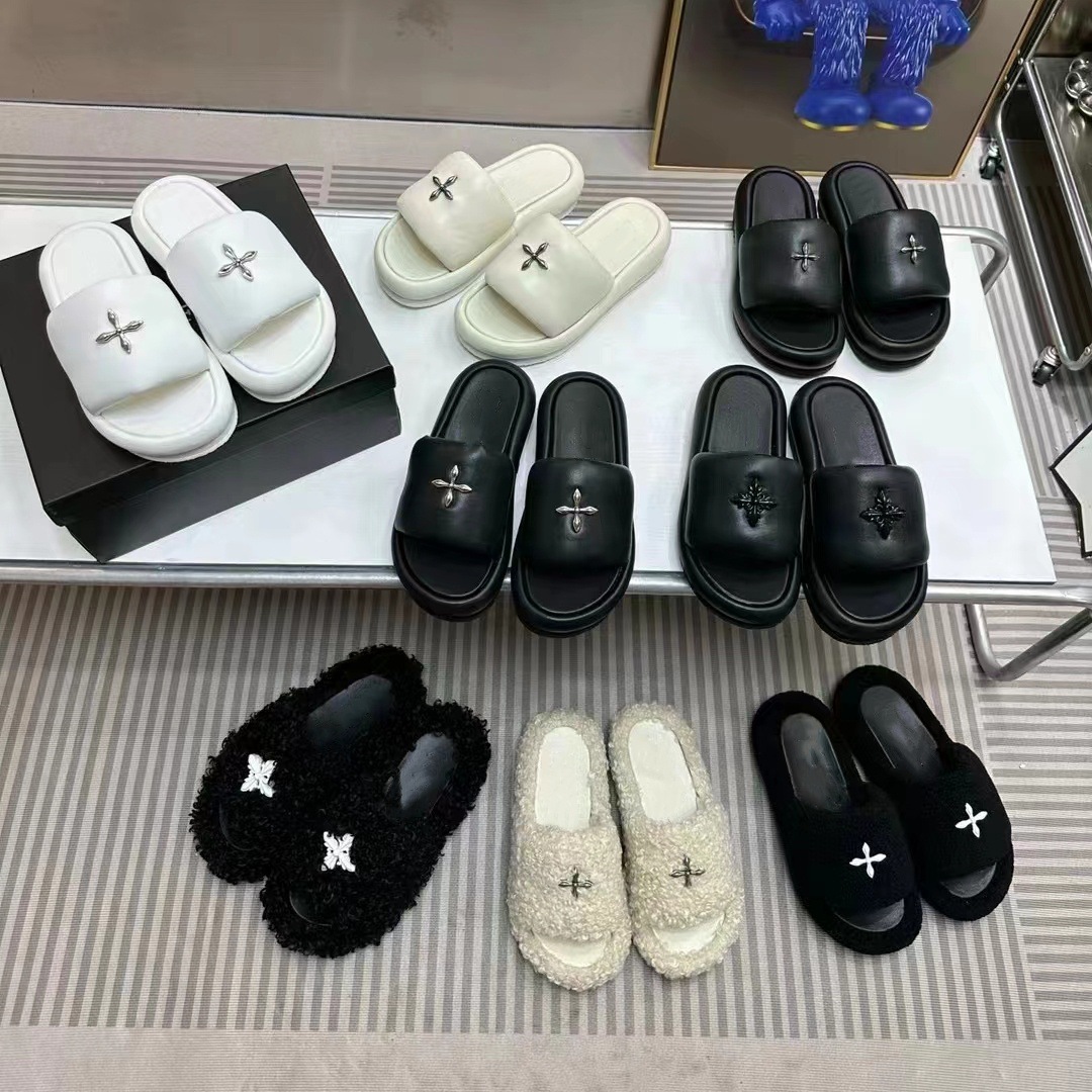 SM Flower Classic Leather Outerwear Strap 2024 Summer New Women's Slippers Thick Bottom Cross_voghion.com