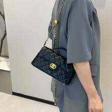 外贸专供小香风菱格链条包小众中古手提包经典百搭黑金斜挎包包女