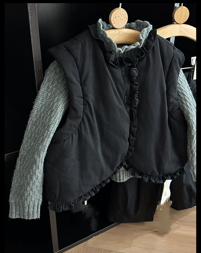 Baby's Set 2023 Winter New Style, Forest System Retro National Style, Buttoned Uneven Cotton Vest and Cotton Pants