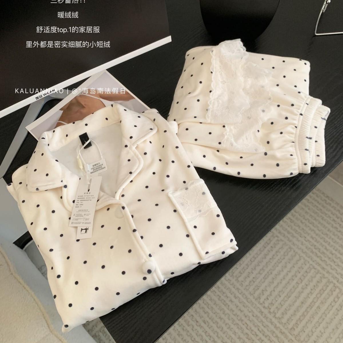 KALUANNIAO 섬 사우스 프랑스 홀리데이 아일랜드 벨벳 파자마 여성의 가을과 겨울 두꺼운 따뜻한 집 옷 세트 여성