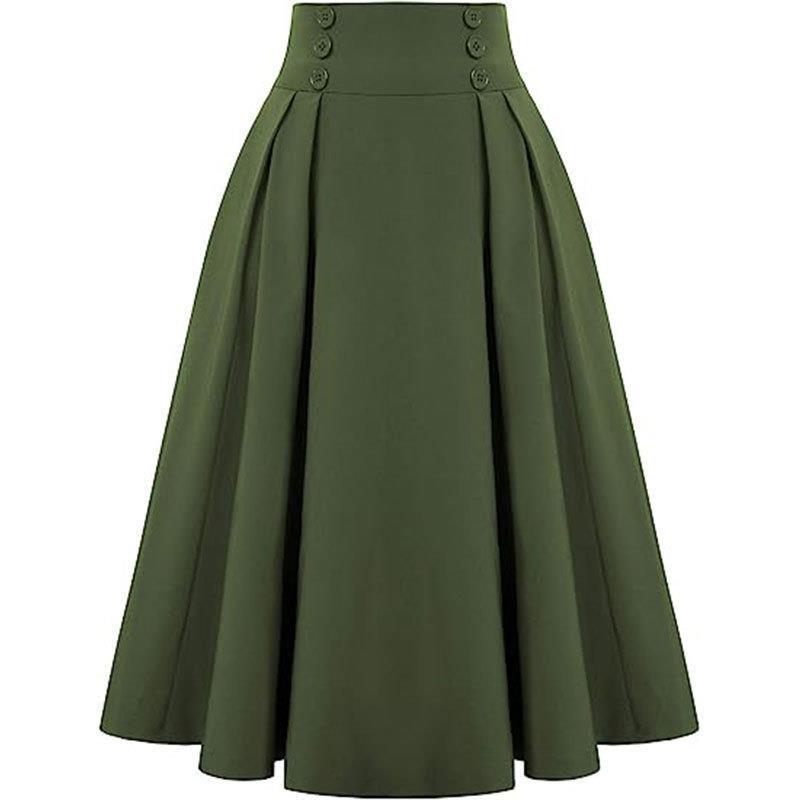 Women's Clothing High-Waisted Pleated Midi Skirt For Women Solid Color Spring Autumn Style Full Skirt_ecoleips.com
