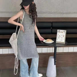 镂空金丝女童连衣裙2025新款夏装儿童裙子无袖背心裙夏季薄款套装