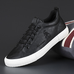 2024 Spring New Low-Top Casual Leather Slippers with Loose Laces and Electric Embroidery for Men - Versatile Korean Style Men's Shoes