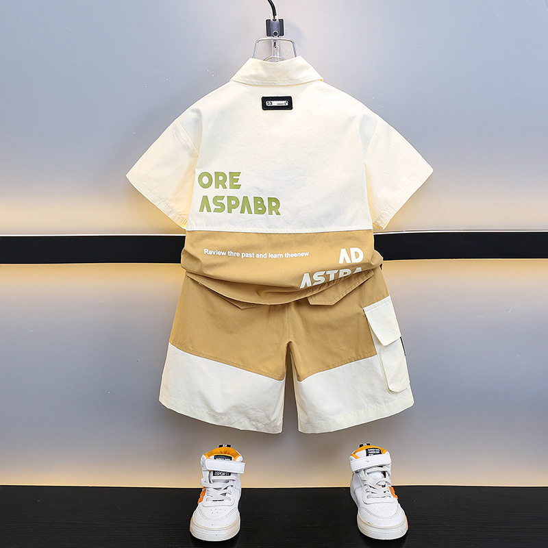 7193 Traje de manga corta de verano para niños 2025 nuevas camisas y pantalones cortos de dos piezas Ropa de verano para niños de moda