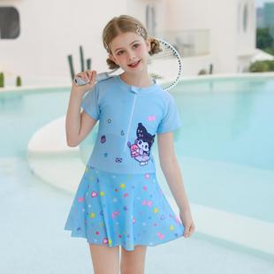 New Children's Swimsuit Cartoon Kuromi One-Piece Princess Skirt Swimsuit Medium and Large Children's Half-Sleeved Hot Spring Swimsuit