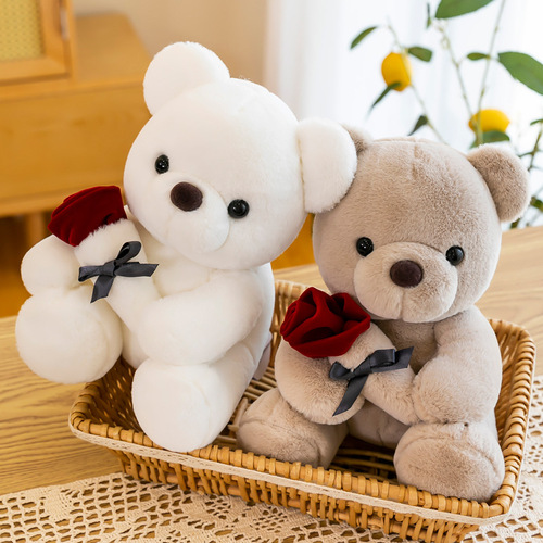 Chinese Valentine's Day Romantic Bear Doll Holding Flowers Bear Plush Toy Valentine's Day Gift Doll Sleeping Pillow Wholesale