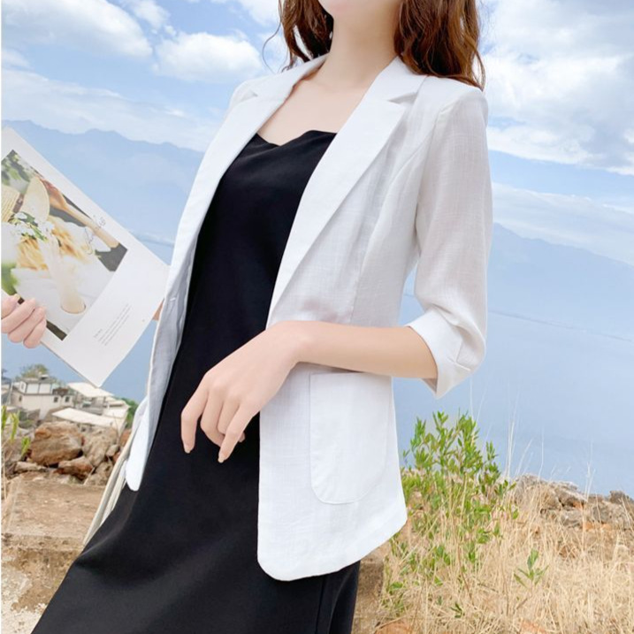   Thin Women's Blazer 2026 Summer New Style for Petite Middle-Aged Women, Three-Quarter Sleeve Casual Small Suit, White