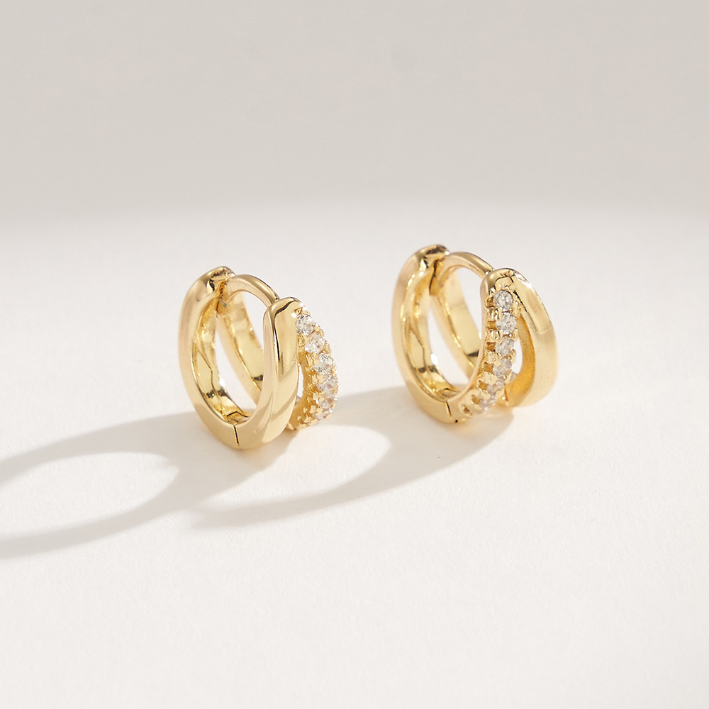 Personalized Fashionable Double-Ring Diamond Earrings for Women, Fashionable Personality, High-End Light Luxury Earrings, Cross-Border New Earrings and Accessories