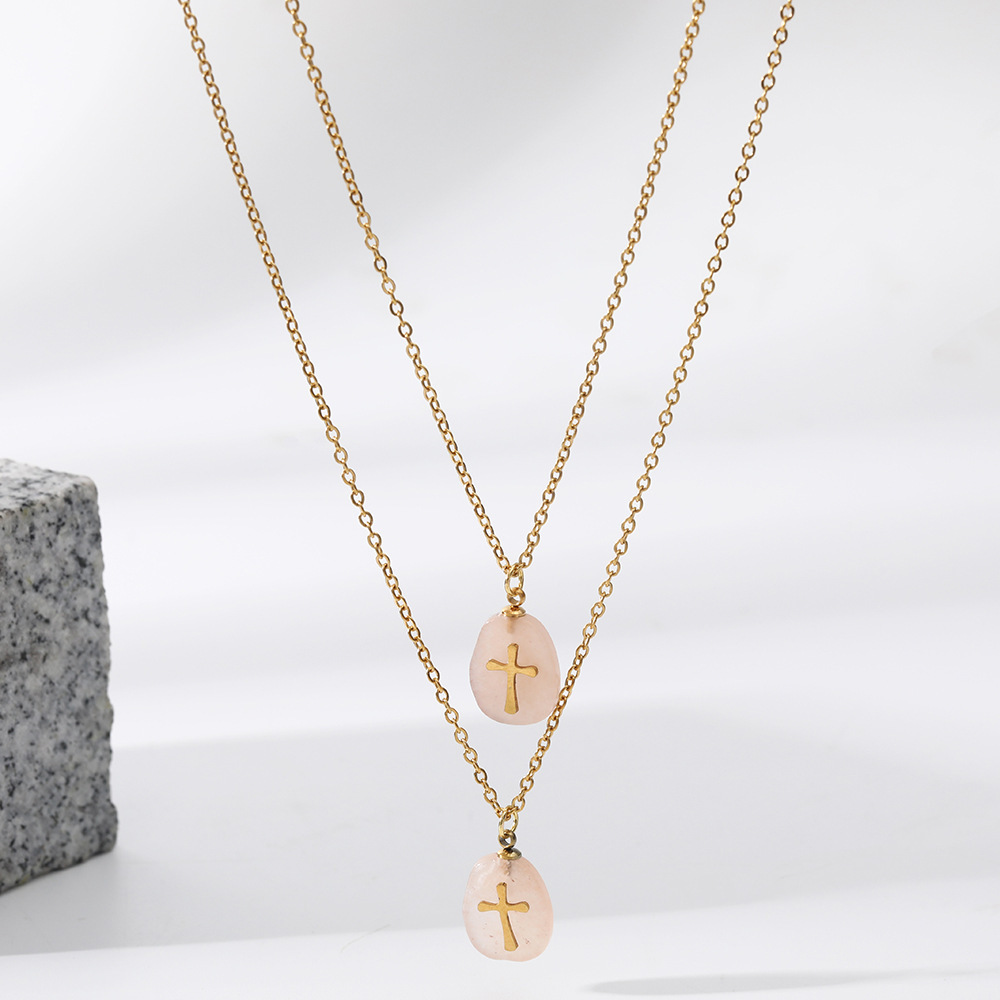 1 Piece Quantity Simple Style Geometric Cross 304 Stainless Steel Wholesale Double Layer Necklaces