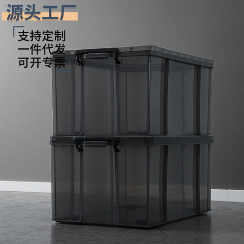 Factory direct sales transparent right-angle compression-resistant thickened strong load-bearing wheeled plastic organizing box storage box large new PP
