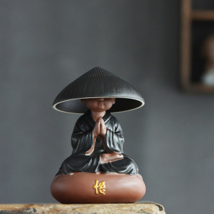 Chinese-style Little Monk Purple Sand Ornaments Zen Living Room Office Tea Table Desktop Creative Tea Pet Little Monk Decoration