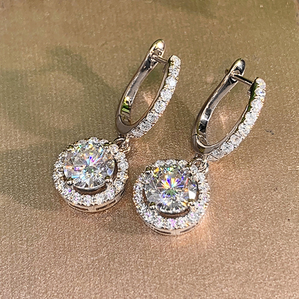 Hot-selling cross-border fashion sparkly round zircon drop earrings for women versatile jewelry accessories wholesale
