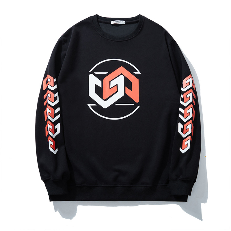 Herrenbekleidung Herbst Basis locker Rundhals Langarm Persönlichkeit Muster Druck Pullover Anzug_voghion.com