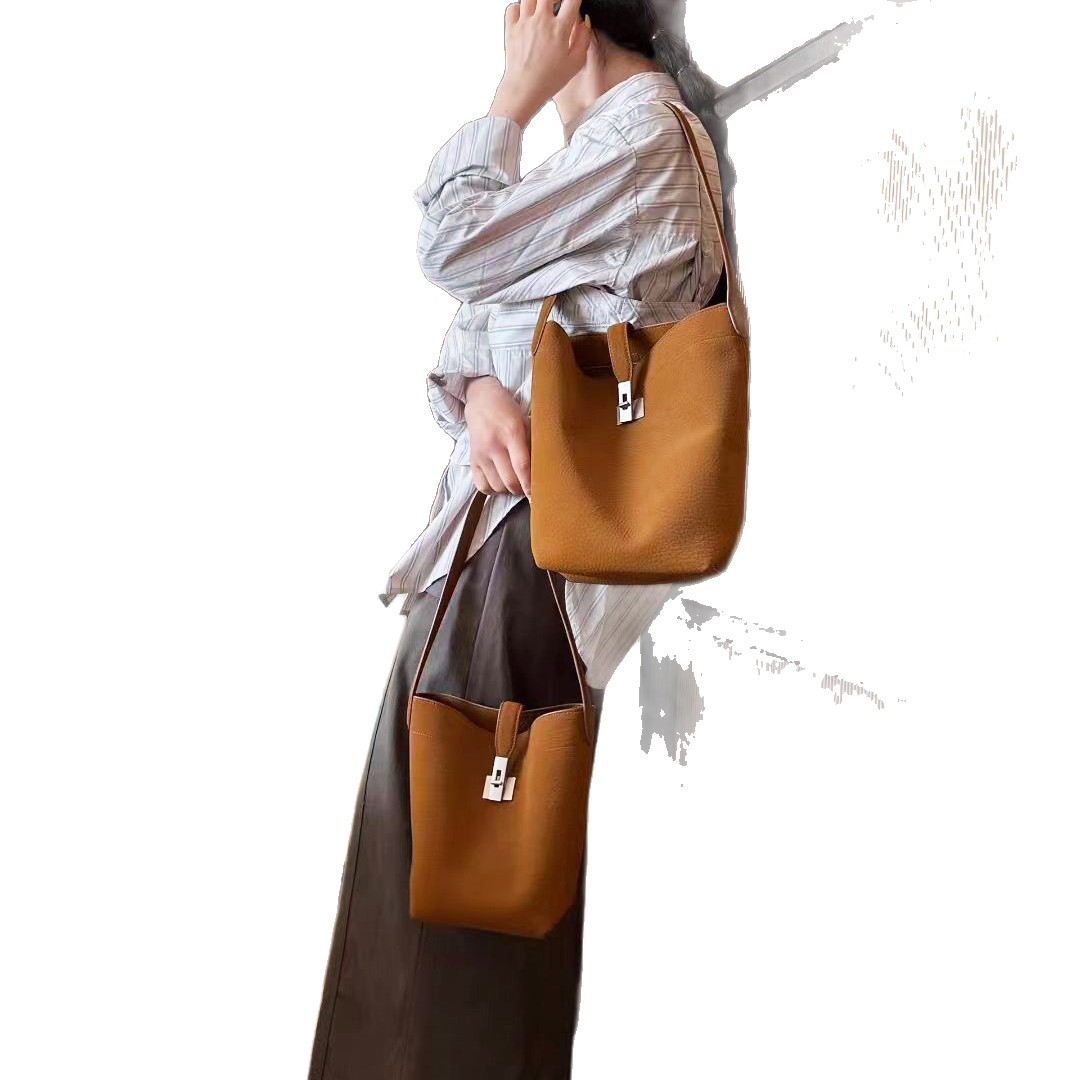 Retro Suede Bucket Bag For Women High-End Niche Vintage Tote Bag Large Capacity Commuter Shoulder Handbag - Thumbnail 5