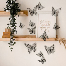 PY1516-YY新款3D立体蝴蝶贴花朵黑色蝴蝶贴一包12只家居装饰墙贴