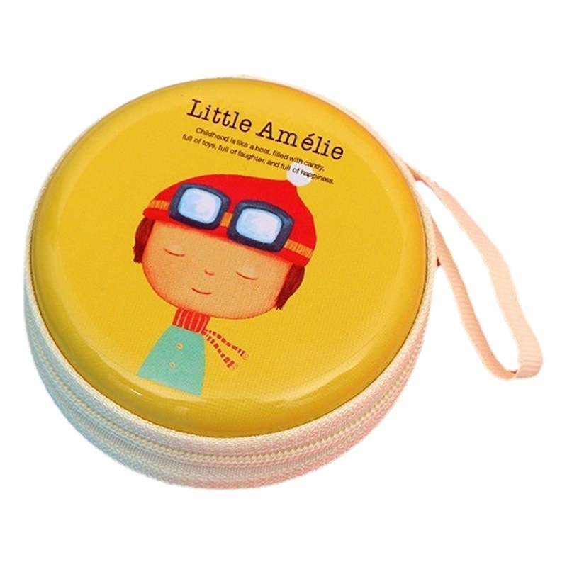 Cartoon Mini Tinplate Coin Purse Round Zipper Headphone Storage Bag Coin Key Bag Storage Box Wholesale