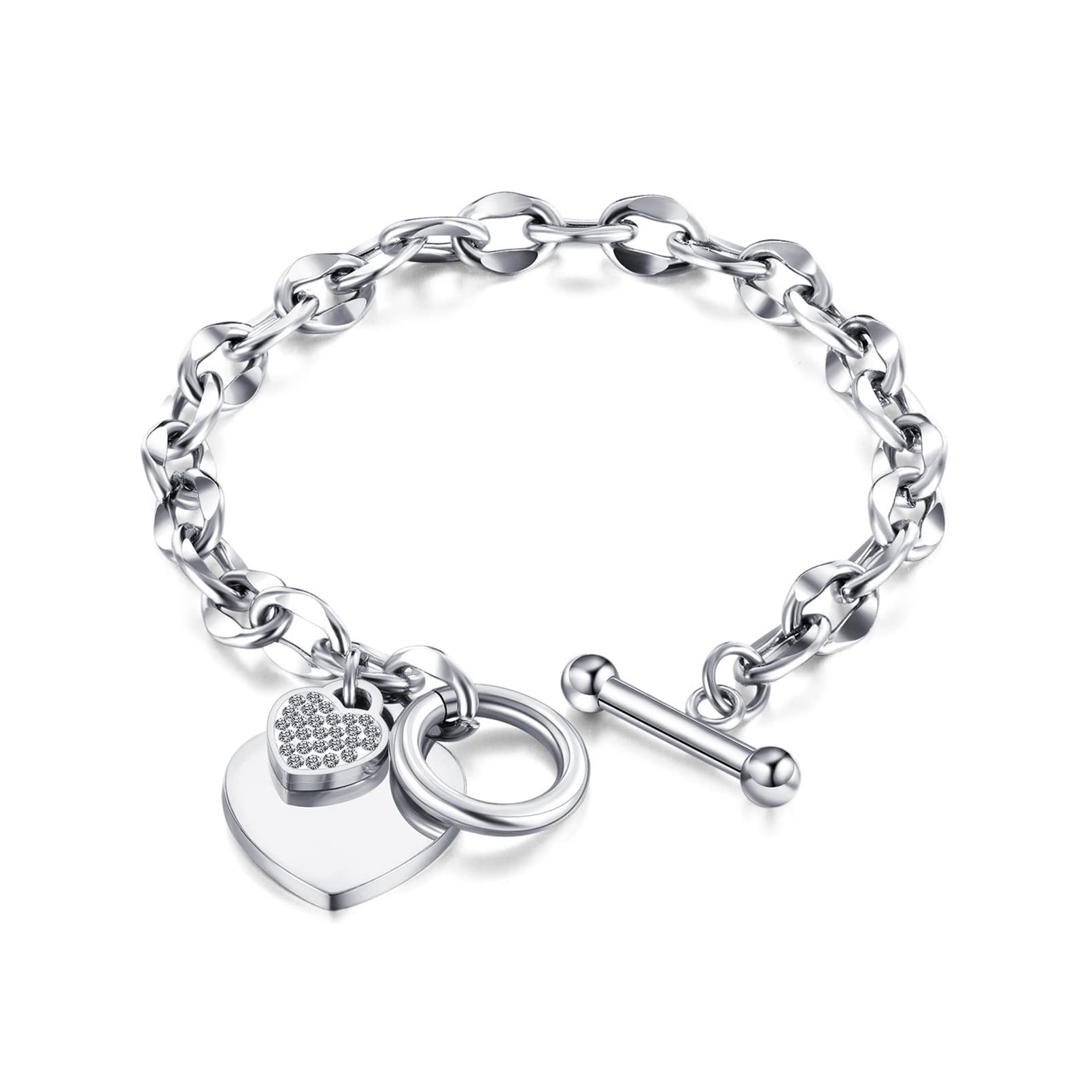 18g Weight Artificial Diamond Inlay Material Bracelets Classification 1 Piece Quantity Holiday, Daily Occasion Titanium Steel Material Heart Shape Pattern Women's Gender Asymmetrical, Inlay Design Simple Style Style Simple Style Heart Shape Titanium Steel Asymmetrical Inlay Artificial Diamond Bracelets 8