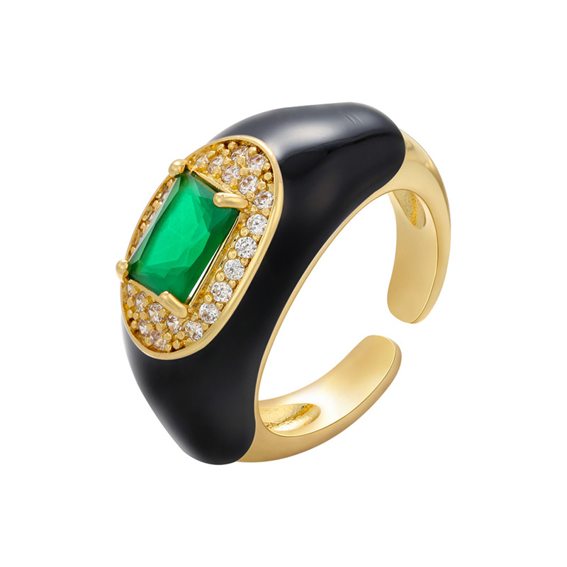Birthday Occasion Vintage Color Drop Oil Zircon Emerald Opening Adjustable Copper Ring Wholesale Nihaojewelry
